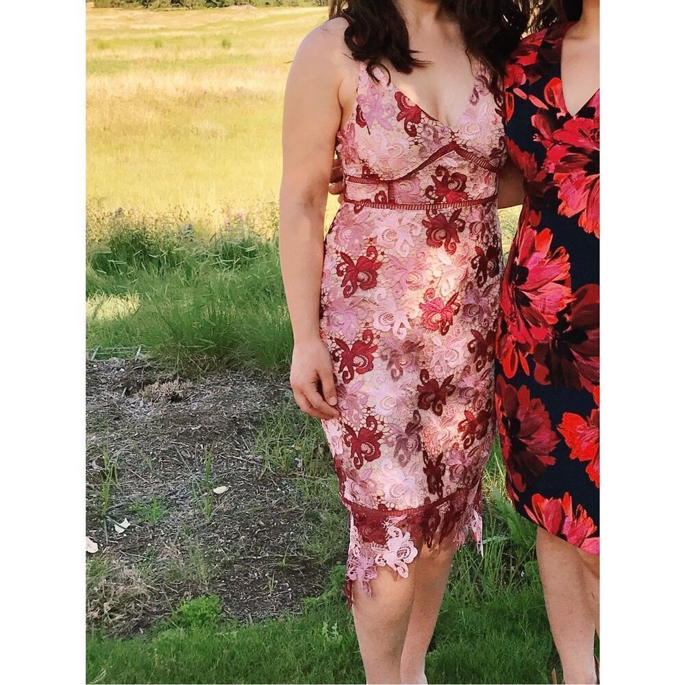 Lulu’s Lace Embroidered Slip Dress in Pink and Burgundy